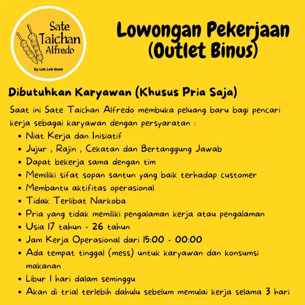 Lowongan Kerja Dibutuhkan Karyawan Pria