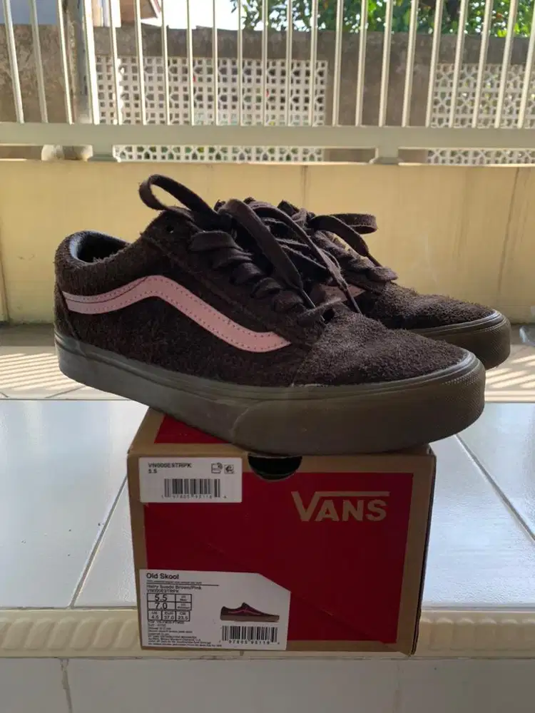 vans oldskool hairy suede brown pink original resmi