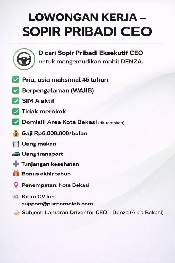 Lowongan Kerja Driver - Supir Berpengalaman