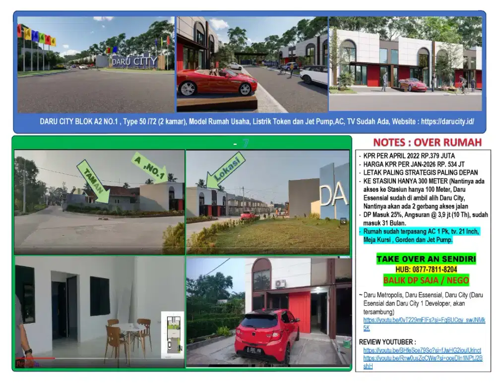 Take Over Perumahan Mewah DARU CITY 300M dari Stasiun Daru