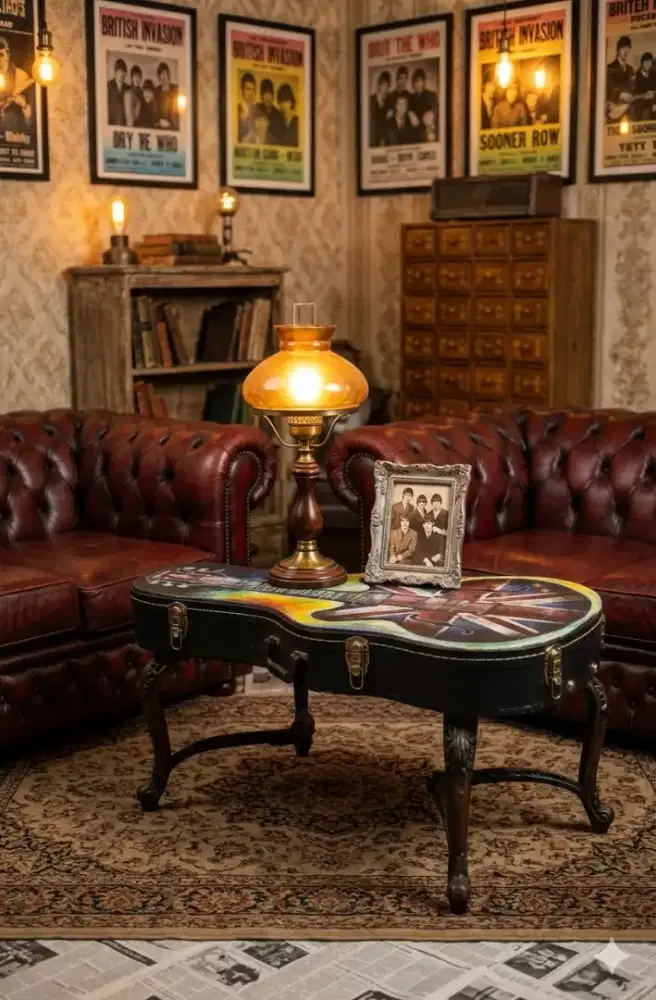 Gitar hardcase d lukis gitar Jack Union vintage sepeda jam antik l