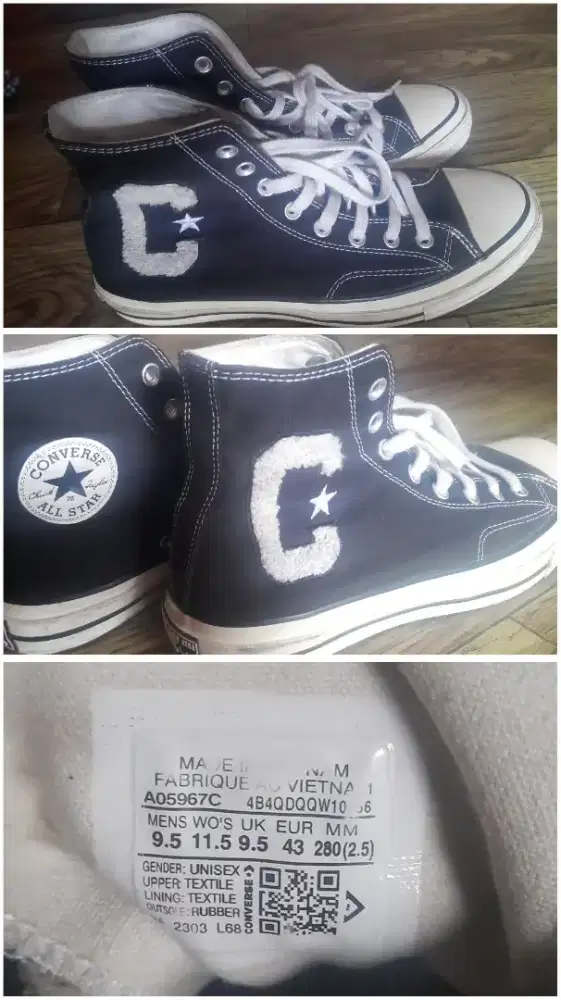 Converse Chuck Taylor All Star 1970s 'VarsityLetter Hitam' ct 70s sz43