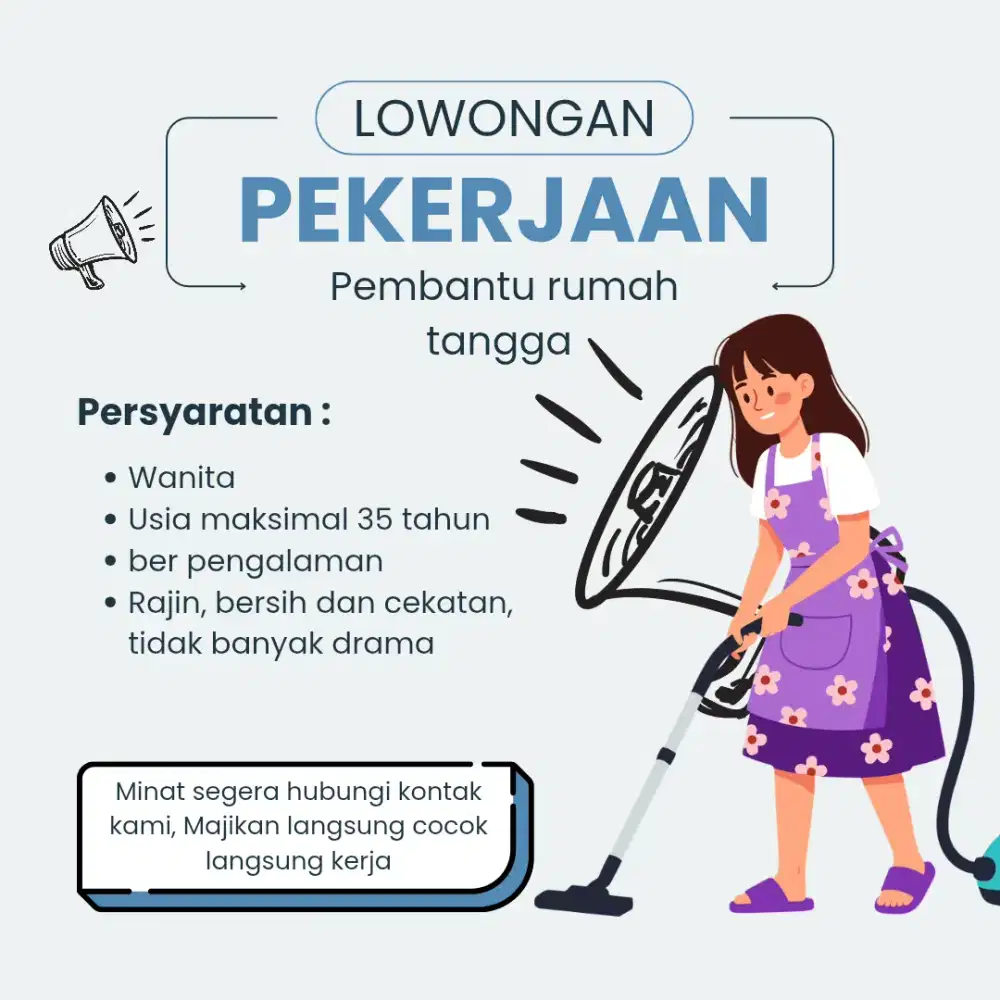 LOWONGAN KERJA ASISTEN RUMAH TANGGA