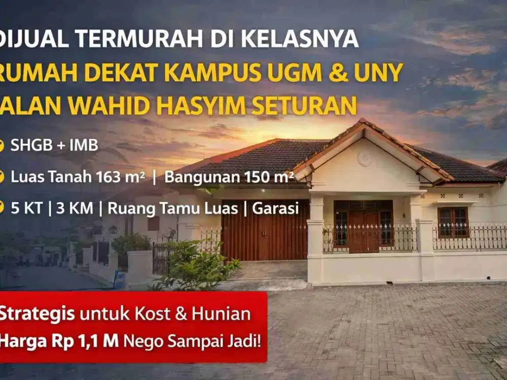 Rumah Luas Dekat UGM & UNY Seturan Jogja, Cocok Kost – Harga Termurah