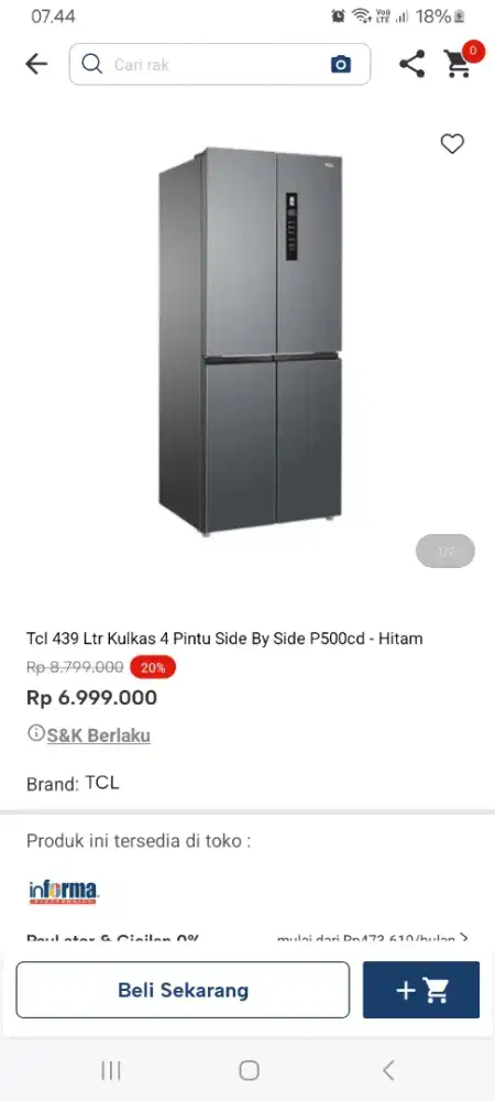PROMO KREDIT TCL 439 LTR KULKAS 4 PINTU SBS
