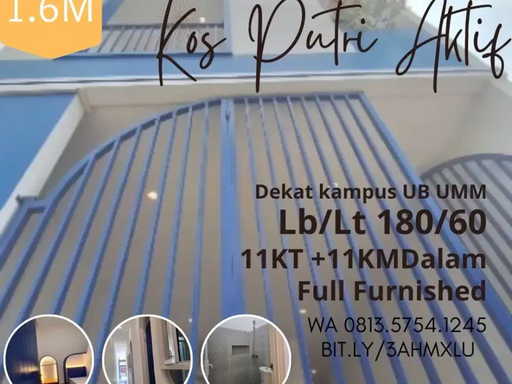 Rumah kost aktif di kawasan SUHAT UB UMM 11KT Furnished 1,6M