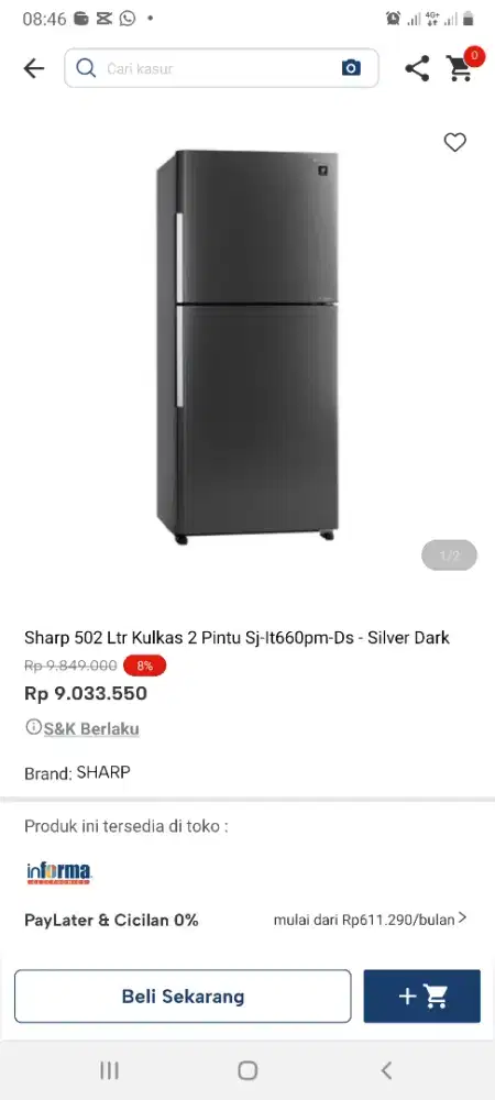 Sharp kulkas 2pintu