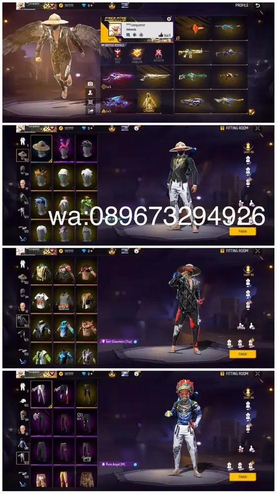 STOK AKUN FF SPEK GANTENG SG TEROMPET LOG GOGGLE