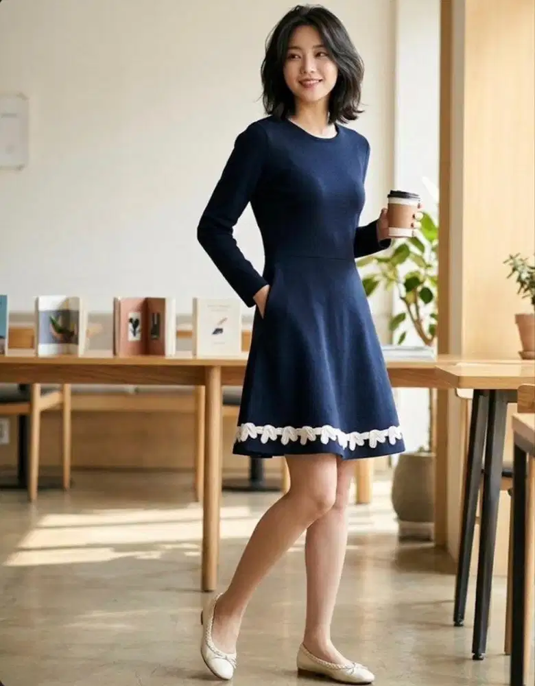 Preloved dress navy cantik