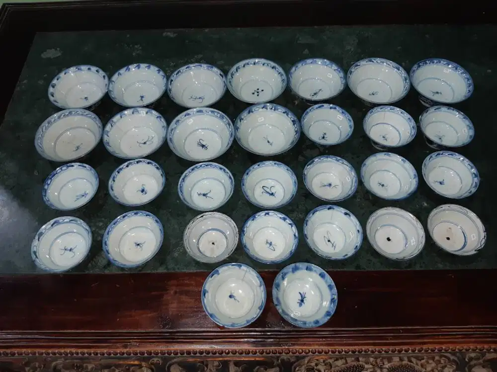 30 pcs mangkok Biru Putih