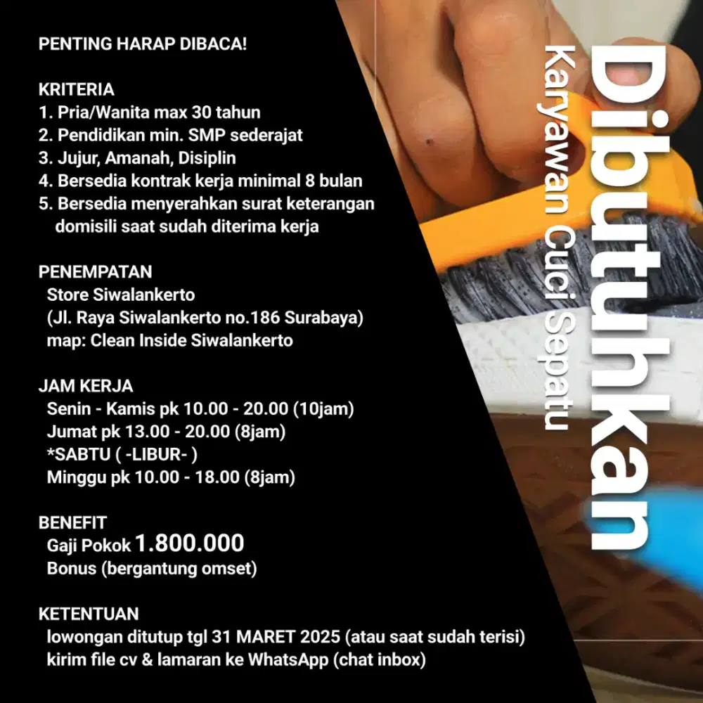 Lowongan Kerja Karyawan Cuci Sepatu