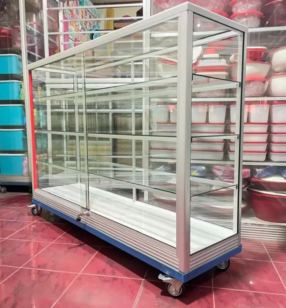 Etalase Pakai RODA BESAR & SIKU BESI Panjang 1,5M Buat Toko dll