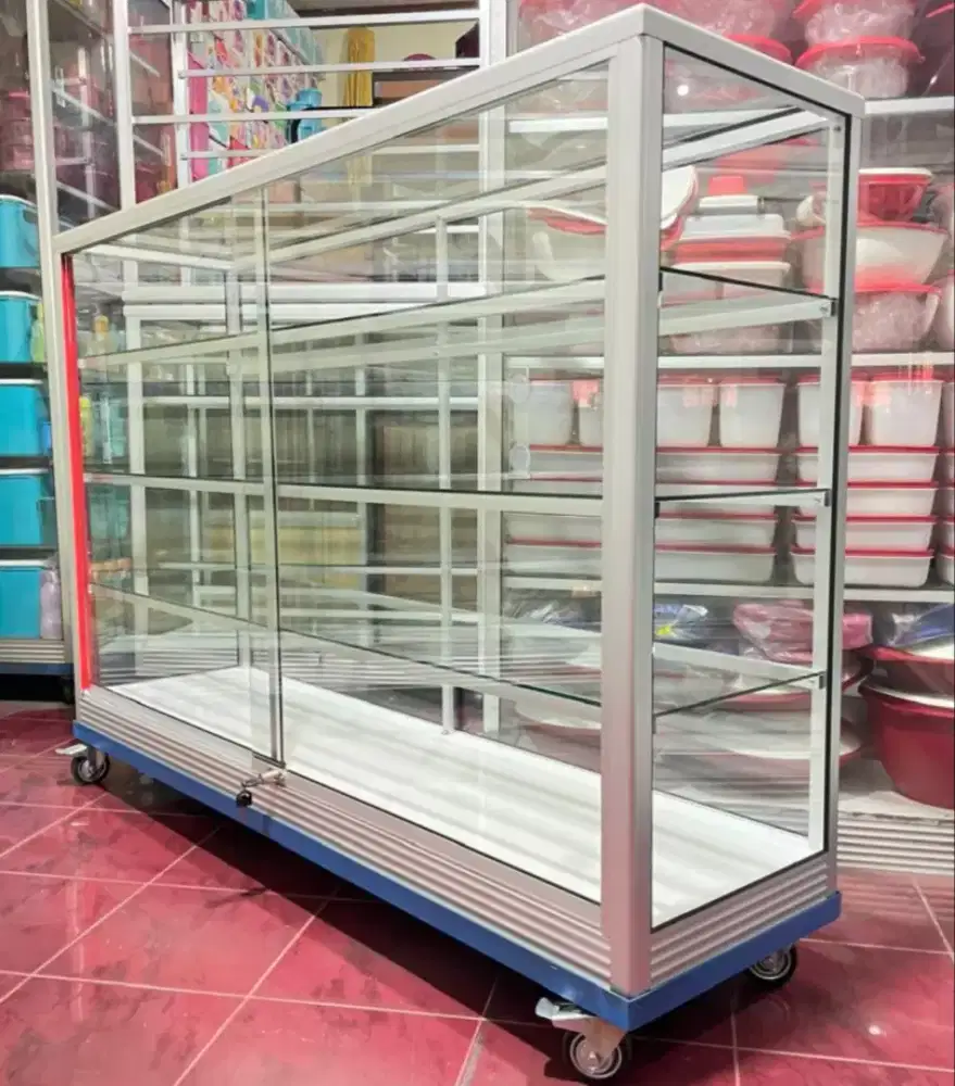 Etalase Ukuran 1,5Mx1M PAKE RODA BESAR & SIKU BESI Untuk Usaha