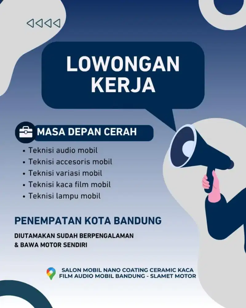 Lowongan kerja teknisi variasi mobil audio mobil dan lampu mobil bm