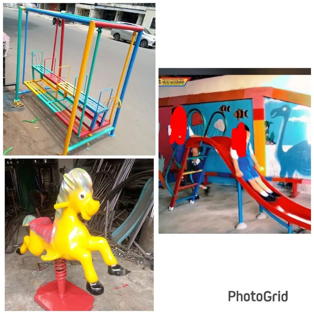 Perosotan, ayunan, jungkat jungkit, playground, mangkok putar, mainan