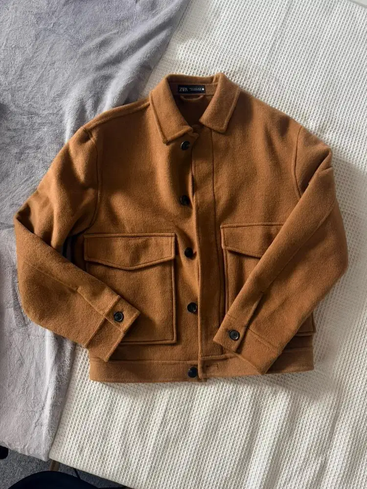 Zara Outer Boxy jacket wool big pocket Brown - M