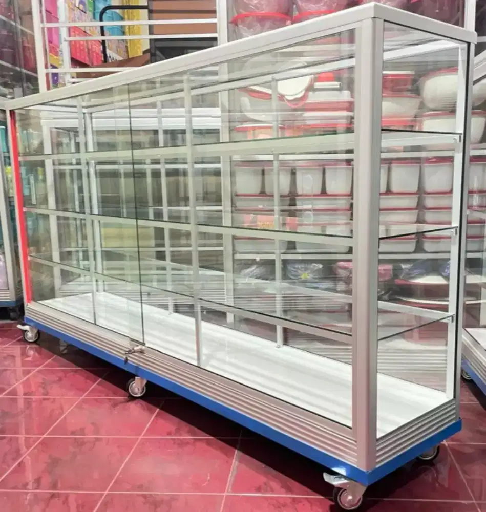 Etalase Pakai RODA BESAR & SIKU BESI Panjang 2M Barang Baru