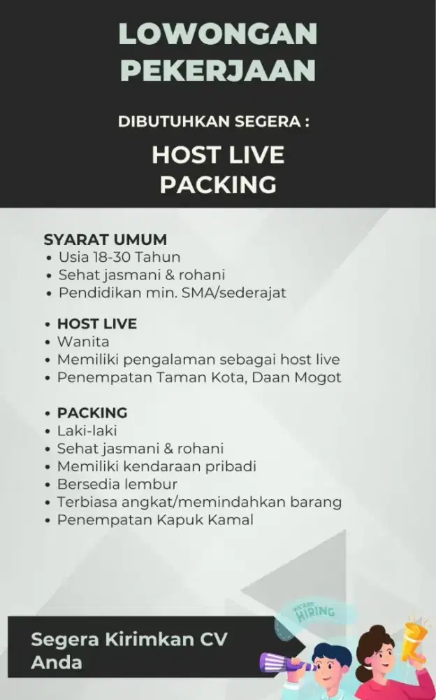 Lowongan Host Live dan Packing Cowok