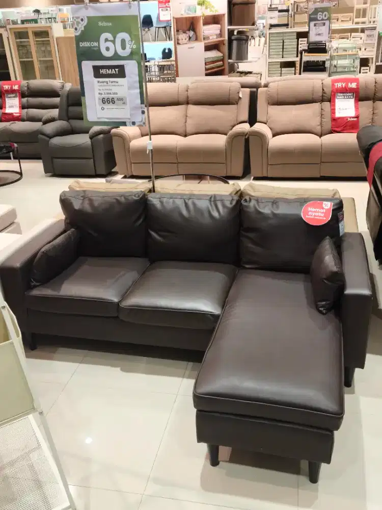 Sofa L 3 Seater Kulit Murah