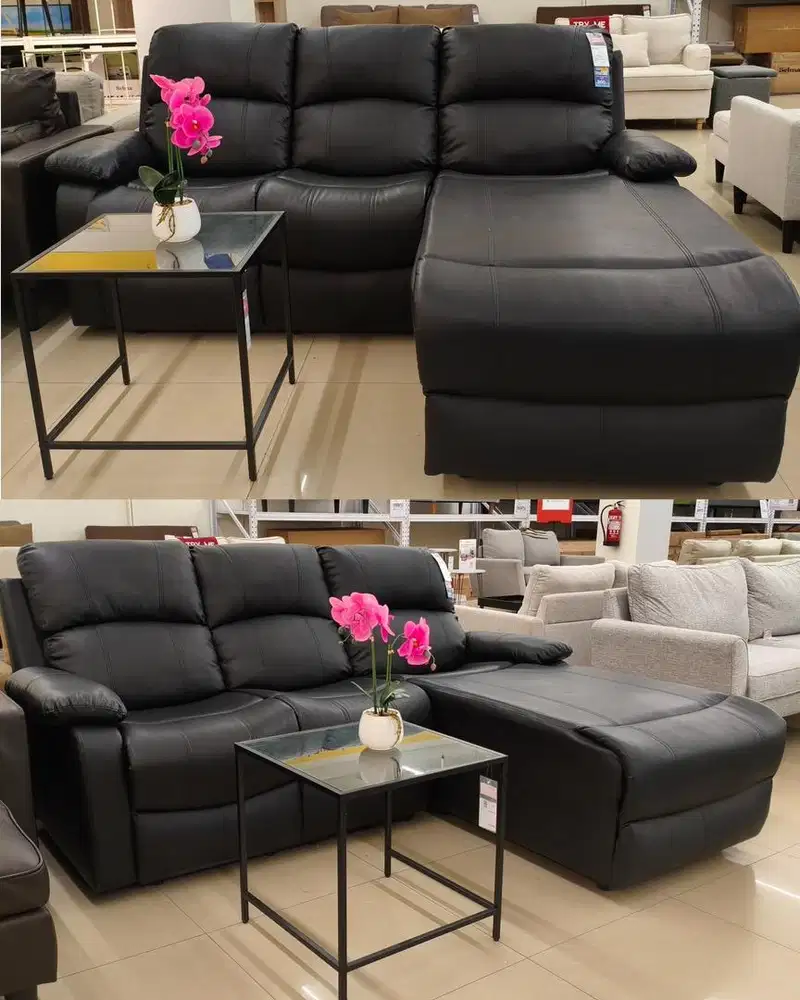 sofa L bahan kulit sintetis