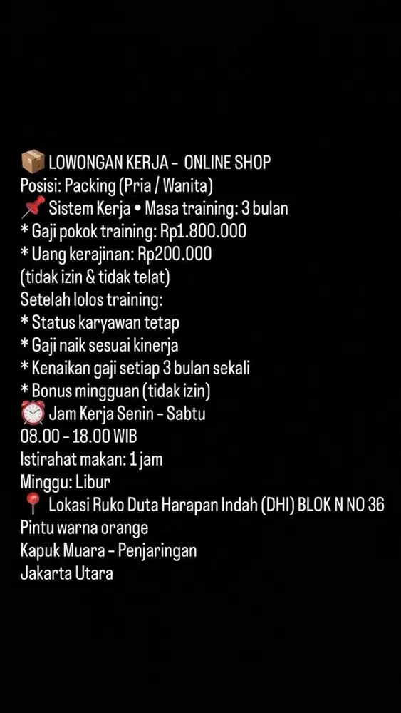 LOWONGAN KERJA ONLINE SHOP