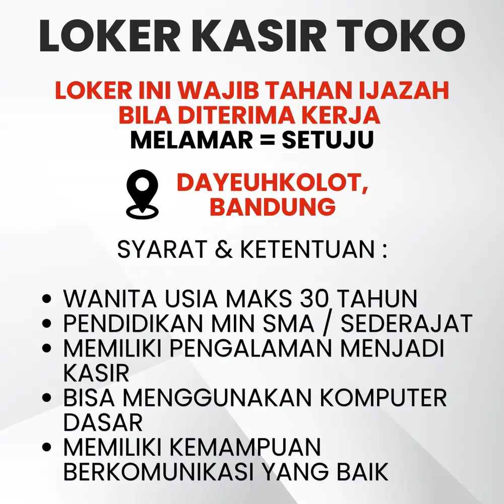 Lowongan Pekerjaan - Kasir Toko - Dayeuhkolot, Bandung