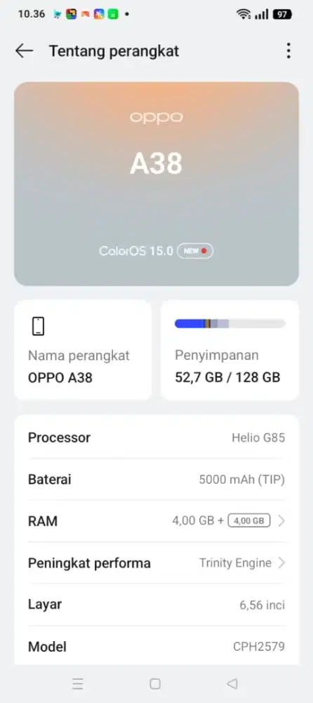 Oppo a38 Kel hp aja