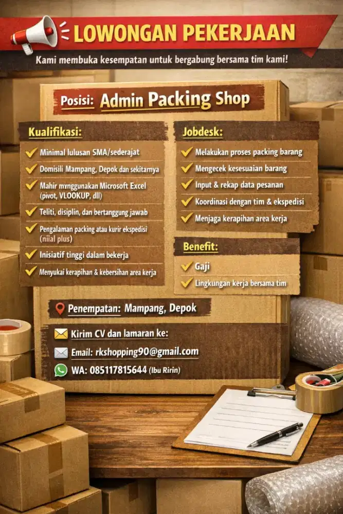 Lowongan pekerjaan admin packing