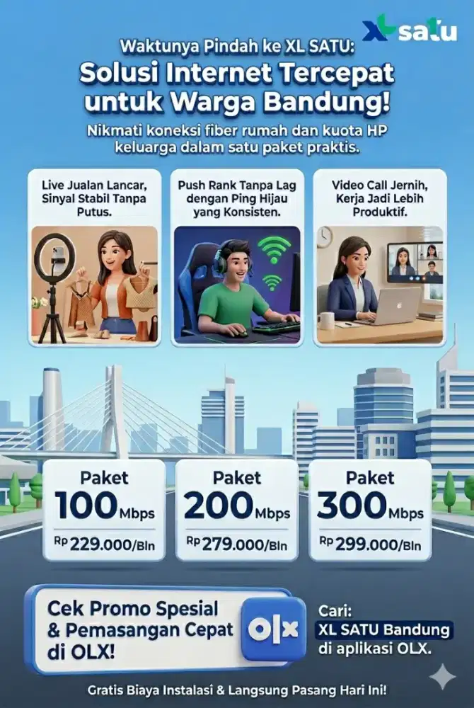 Pasang Wifi Bandung XL SATU - Anti Lag Buat Gamer & Live Streamer