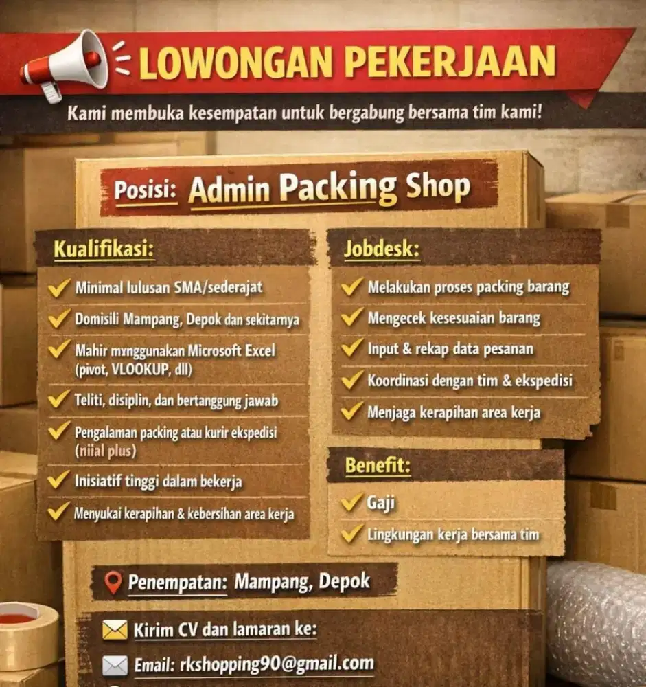 Lowongan Pekerjaan admin packing online shop