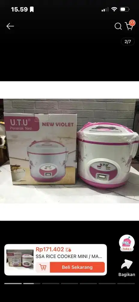 Jual rice cooker merk u.t.u warna violet
