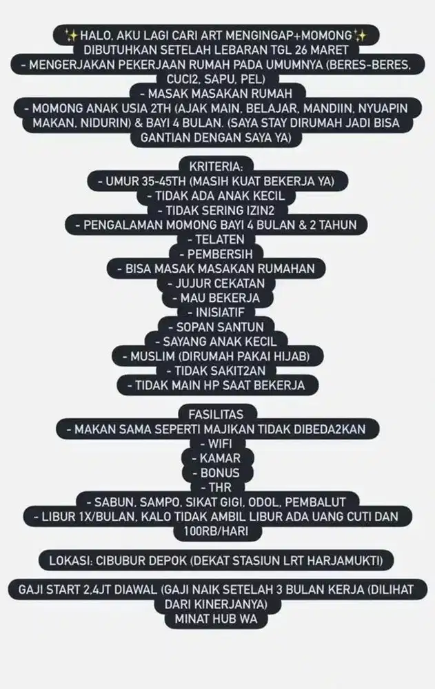 Cari art + momong (menginap)