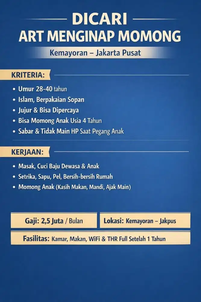 Lowongan Kerja ART momong menginap