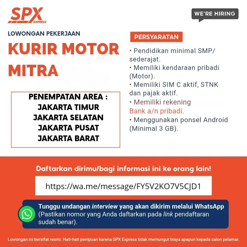 Lowongan kurir motor SPX