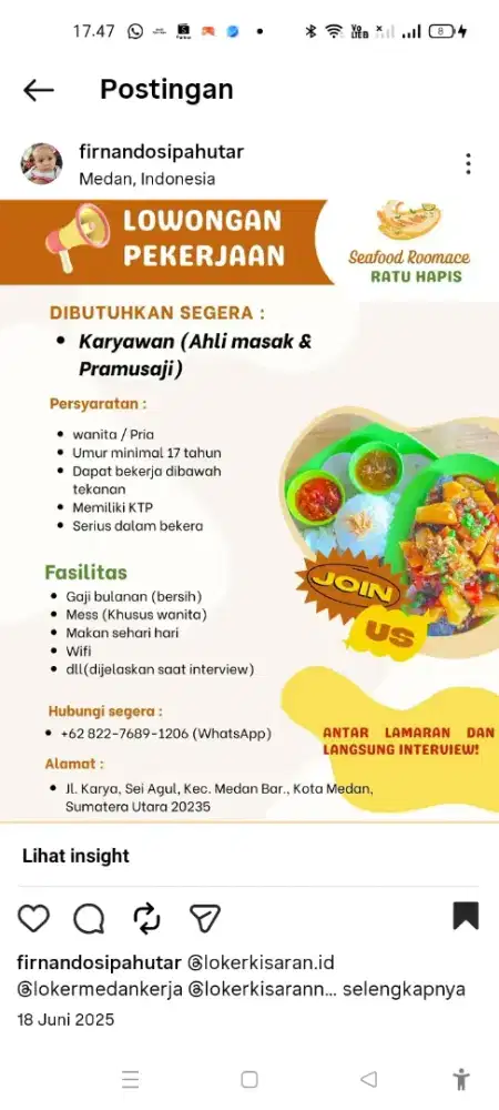 Loker ayam penyet seafood romance