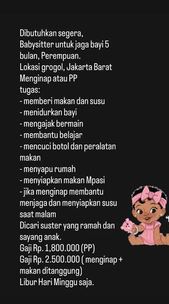 Baby sitter bayi 5 bulan
