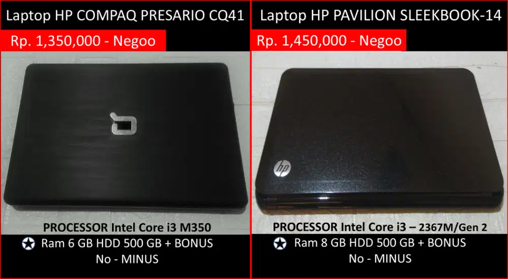 Dipilih aja : LAPTOP HP COMPAQ PRESARIO CQ41/HP PAVILION SLEEKBOOK-14