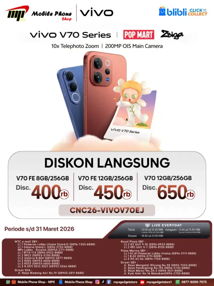 READY VIVO V70 SERIES disc langsung