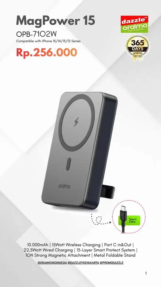 Powerbank MagSave Oraimo 10.000mAh OPB-7102W