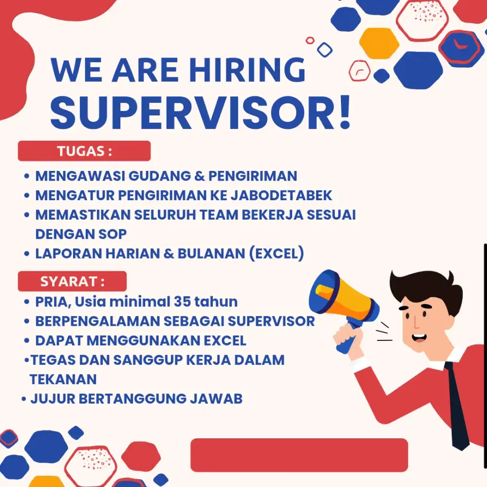 Dicari Supervisor Berpengalaman