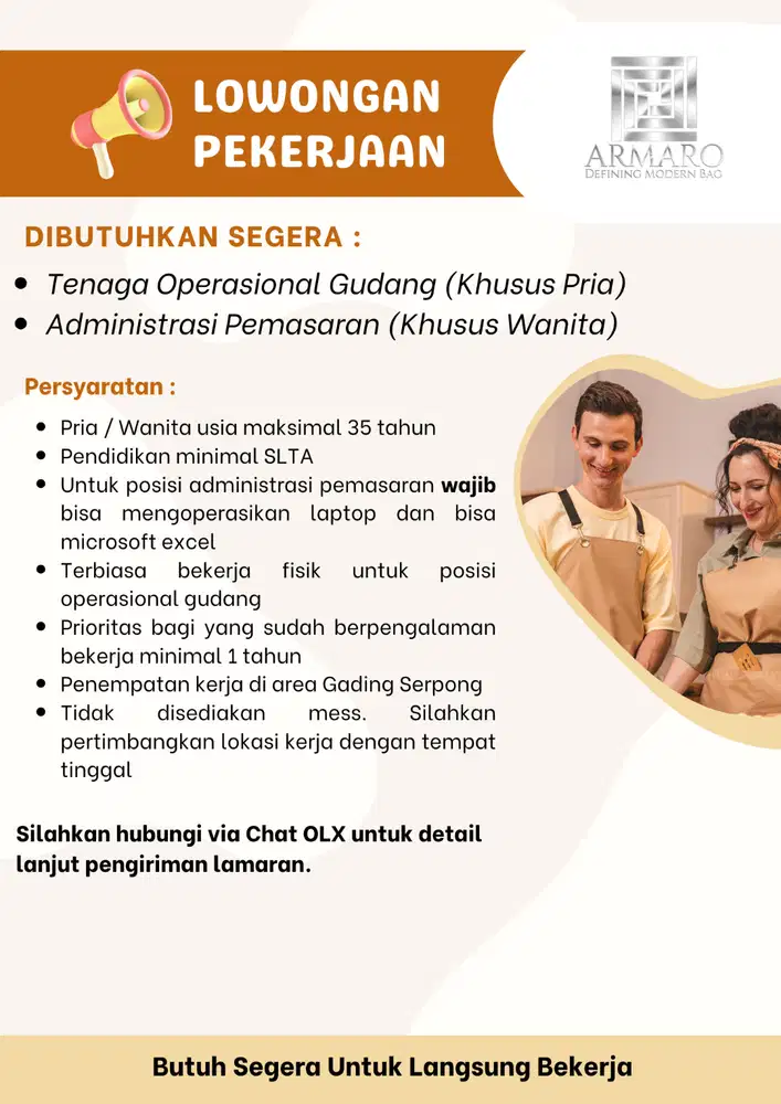 Lowongan PekerjaanTenaga Operasional & Administrasi Pemasaran
