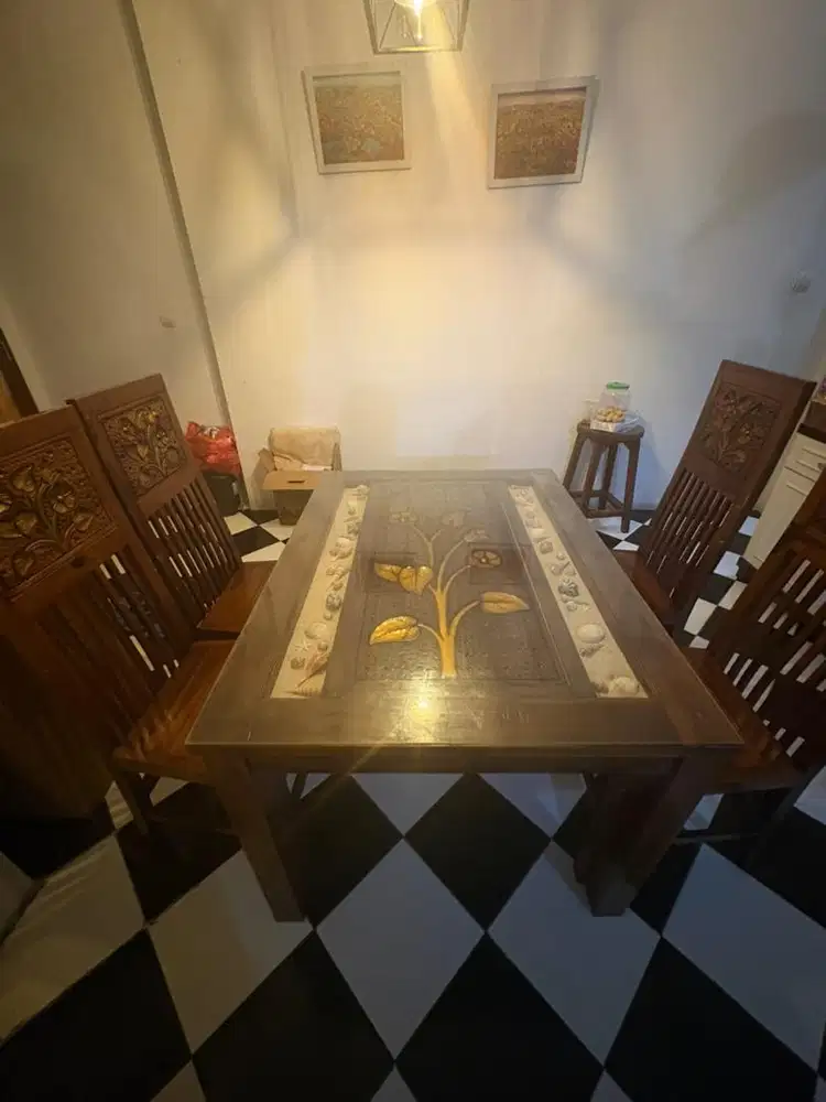 Meja makan kayu jati asli + 4 kursi