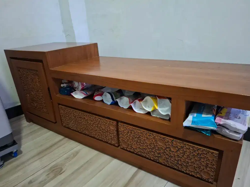 Jual cepat lemari tv buffet jati aseli