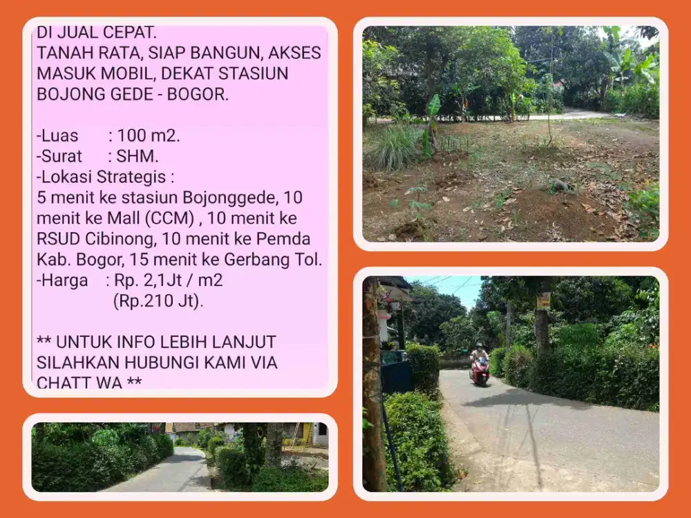 Tanah 100m Lokasi Berkembang
Dekat Gerbang Tol dan Stasiun kereta di Bojonggede-Bogor.