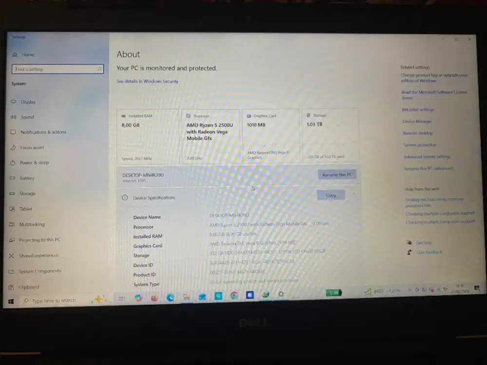Laptop Dell Inspiron 3585 Ryzen 5, NEGO