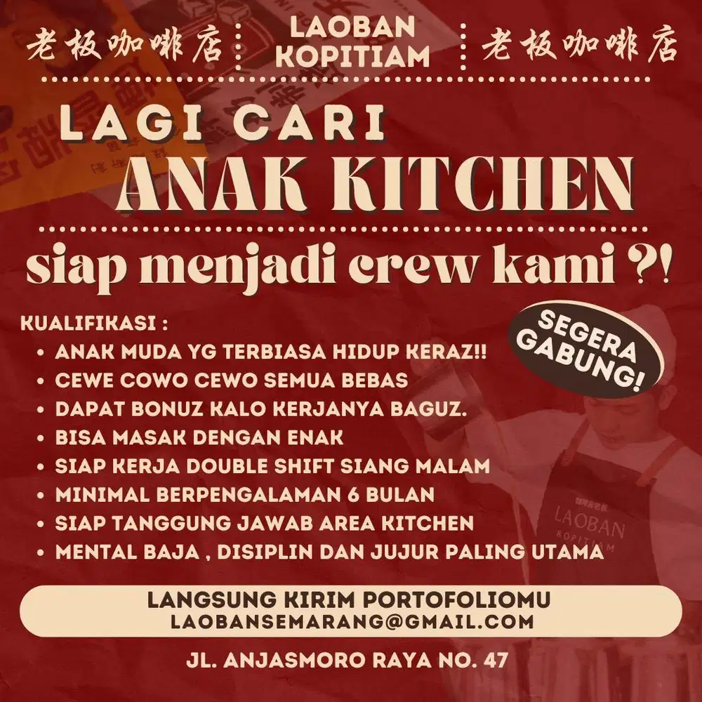 Lowongan Kerja Resto LaoBan By Uncle Osh Anjasmoro