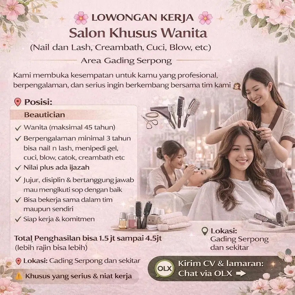 Dicari Beautician All Treatment (Hair, Nail & Lash) di Gading Serpong