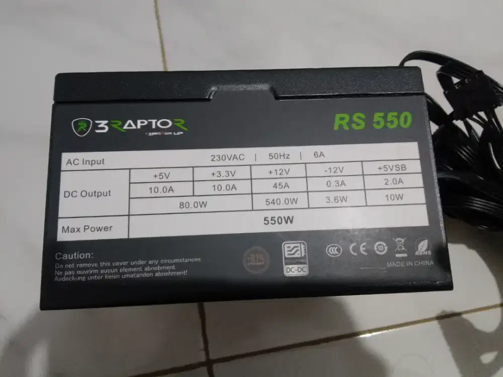 PSU pure 550 watt RAPTOR like new