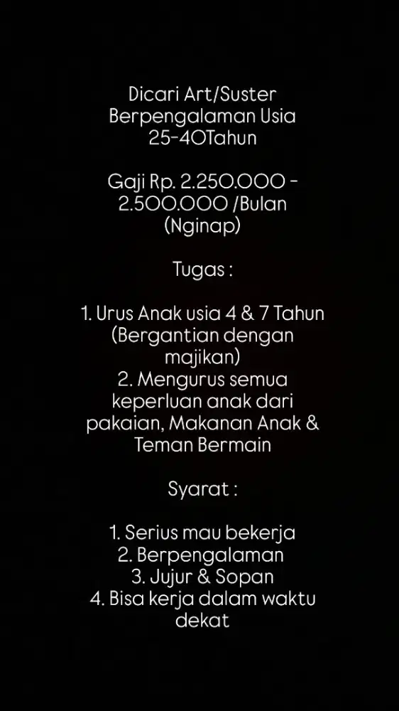 Di Butuhkan Art / Babysitter