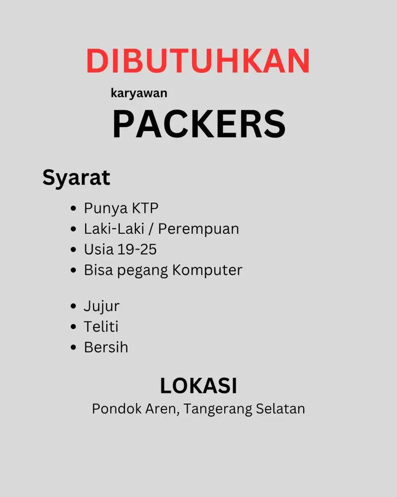 Lowongan Packers Online Shop